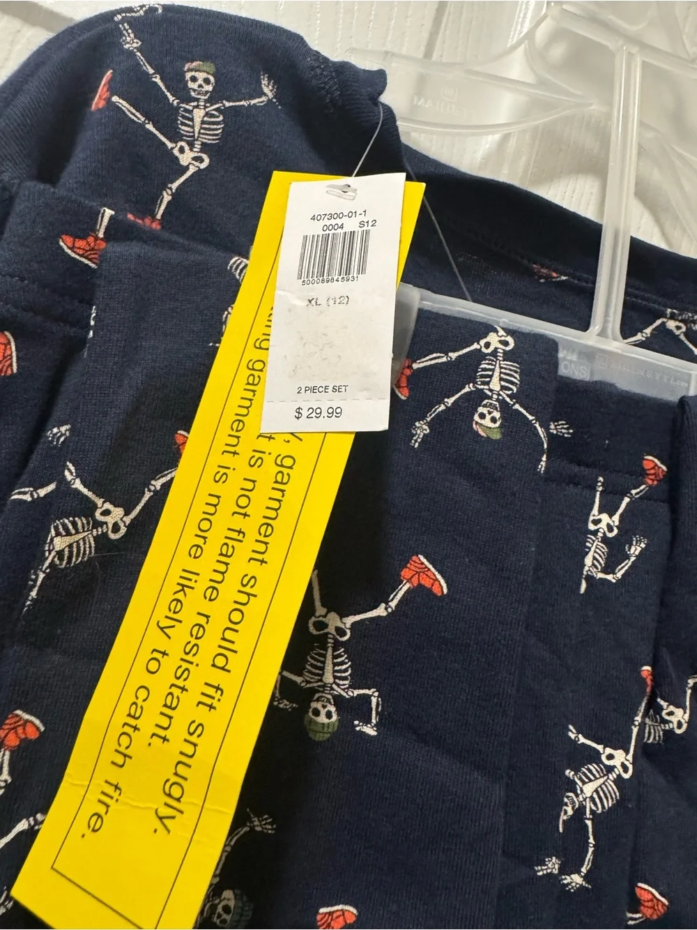 Old Navy Navy Long-Sleeve Kids Skeleton Pajama Top with Red Accents